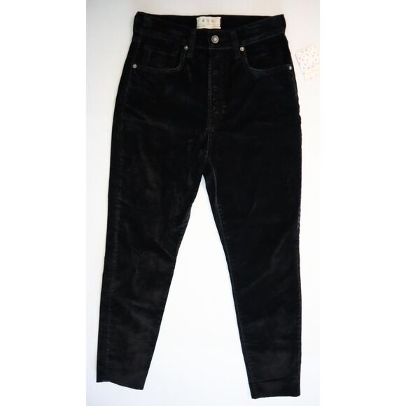 We The Free x Free People OB1033085 Women's Sz 28 Black Velvet Skinny Jeans - Picture 1 of 9